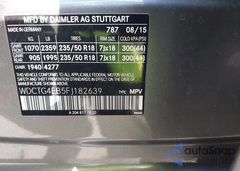 2015 Mercedes-Benz Gla 250 из США, поврежденный, VIN WDCTG4EB5FJ182639